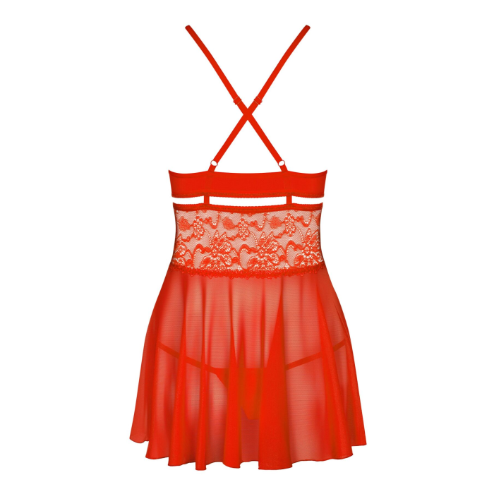 Бебі-дол Obsessive 838-BAB-3 babydoll & thong, L/XL, червоний, мереживний ліф, стрінги в комплекті