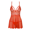 Бебі-дол Obsessive 838-BAB-3 babydoll & thong, 2XL/3XL, червоний, мереживний ліф, стрінги в комплекті