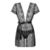 Пеньюар Obsessive Alluria peignoir & thong, S/M, прозорий, з мереживом, пояс, трусики в комплекті