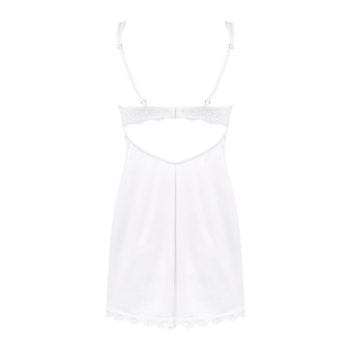 Сорочка Obsessive Amor Blanco underwire chemise & thong, S/M, біла, мереживний ліф, стрінги в наборі