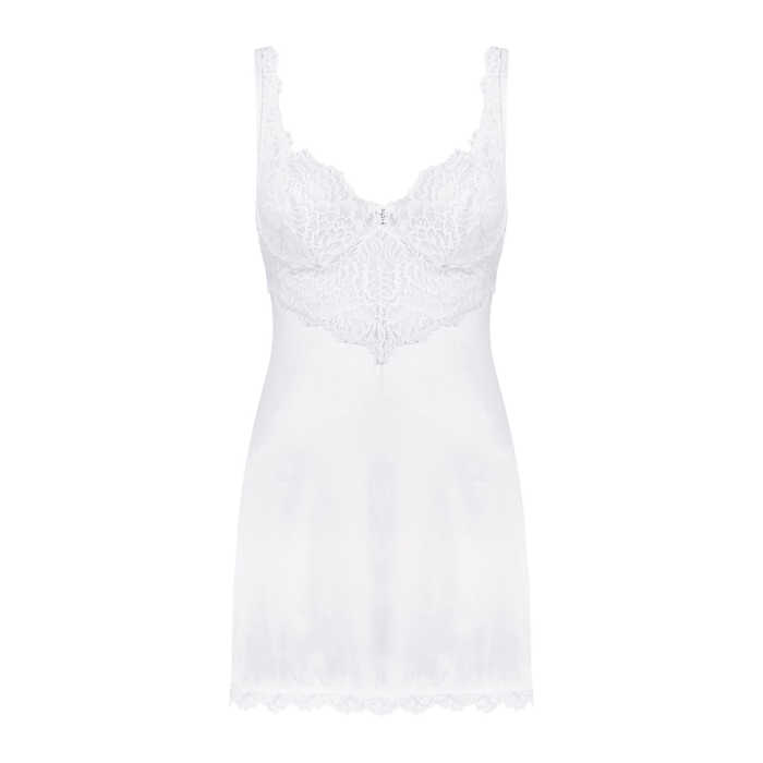 Сорочка Obsessive Amor Blanco underwire chemise & thong,L/XL, біла, мереживний ліф, стрінги в наборі