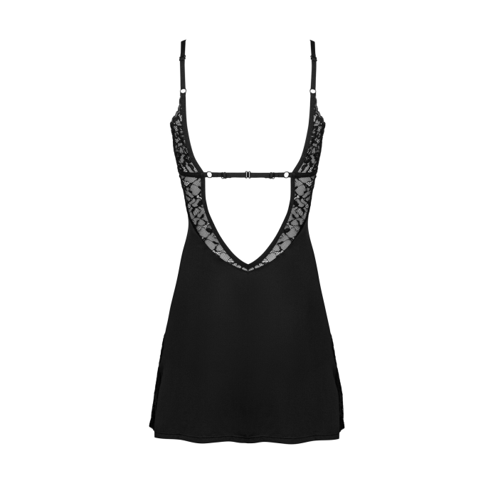 Сорочка Obsessive Bellastia chemise & thong, M/L, непрозора, фігурне декольте, стрінги в наборі