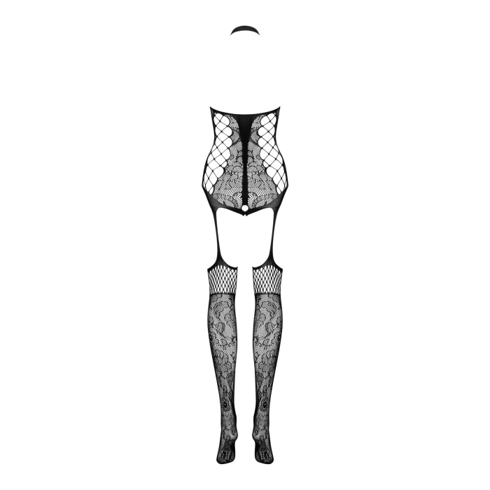 Бодістокінг Obsessive Bodystocking F240, S/M/L, чорний, мереживний малюнок, імітація боді з панчохами
