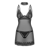 Сорочка Obsessive Donarella chemise & thong, XS/S, мереживний ліф, чокер та стрінги в комплекті