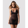 Сорочка Obsessive Donarella chemise & thong, M/L, мереживний ліф, чокер та стрінги в комплекті