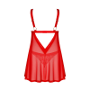 Бебі-дол Obsessive Elianes babydoll & thong, XL/2XL, червоний, мереживний ліф, трусики-танга в наборі