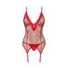 Корсет Obsessive Jollymore corset, XS/S, у клітинку, з мереживом, пажі для панчіх, стрінги в комплекті
