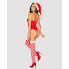 Тедді Obsessive Kissmas teddy, L/XL, червоне, без бретелей, чокер, панчохи та шапка з помпоном у наборі