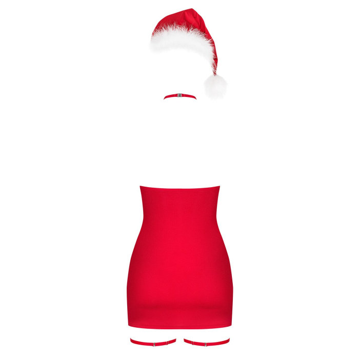 Сорочка Obsessive Kissmas chemise, L/XL, червона, чокер, гартери та шапочка з помпоном у комплекті
