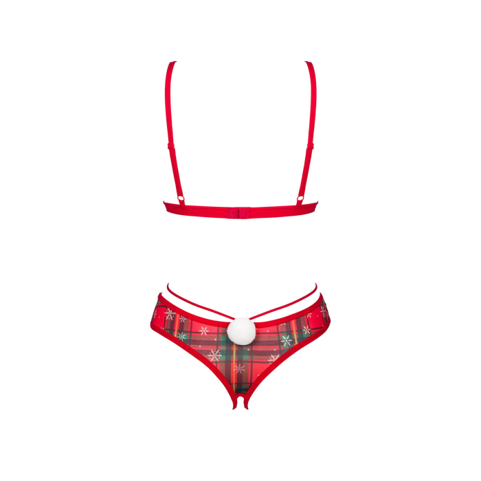 Комплект Obsessive Ms Merrilo 2-pcs set, XS/S, м’який бюстгальтер та трусики з доступом і з помпоном