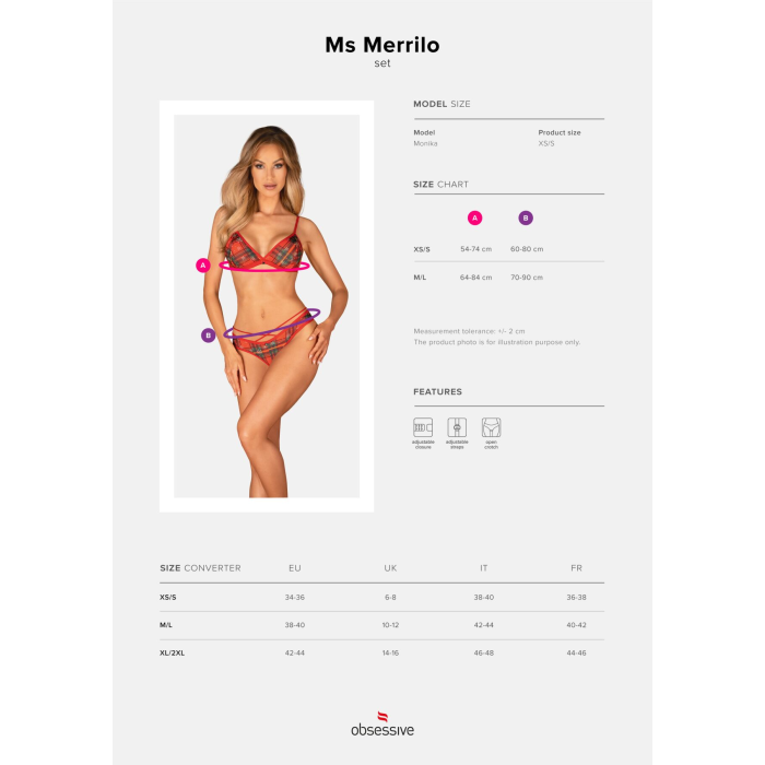 Комплект Obsessive Ms Merrilo 2-pcs set, XS/S, м’який бюстгальтер та трусики з доступом і з помпоном
