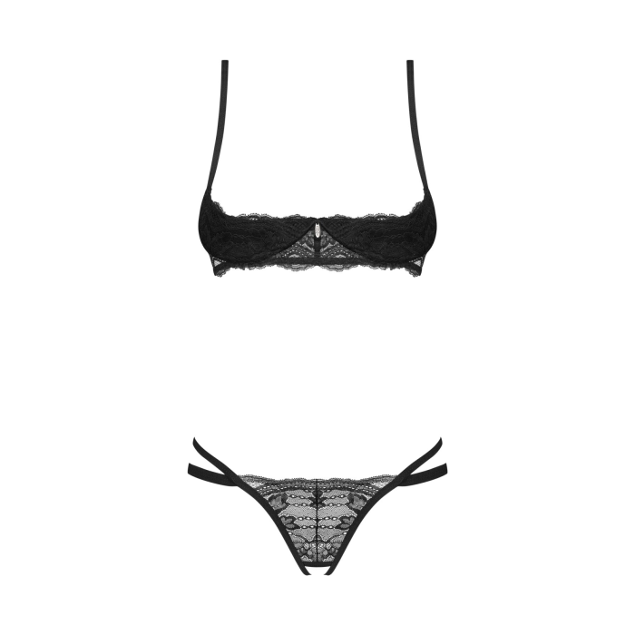 Комплект Obsessive Nutris 2-pcs crotchless set, XL/2XL, ліф з відкритими чашками, трусики з доступом
