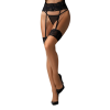 Панчохи Obsessive Nutris stockings, M/L, тілесні, з чорним мереживом, під пояс