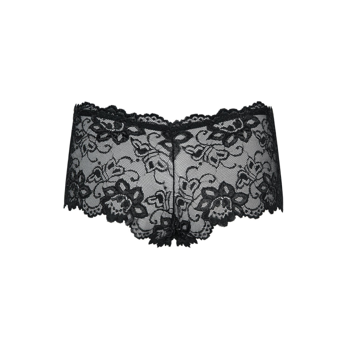 Трусики-шортики Obsessive Idillia shorties, L/XL, чорні, мереживні, з низькою посадкою