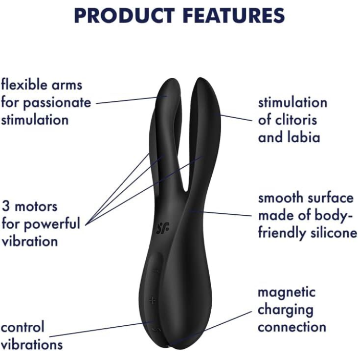 Кліторальний вібратор Satisfyer Threesome 2 Black, 3 гнучкі пальчики, 3 мотори