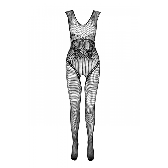 Бодістокінг Passion ECO BS003, чорний, One Size, відкрита промежина, імітація корсета і панчіх