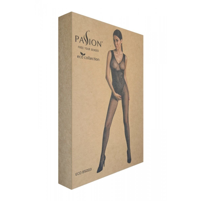 Бодістокінг Passion ECO BS003, чорний, One Size, відкрита промежина, імітація корсета і панчіх
