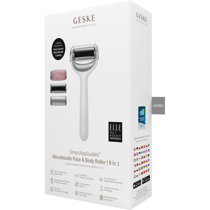 Ролер для голкової мезотерапії обличчя та тіла GESKE MicroNeedle Face&Body Roller 9в1 white