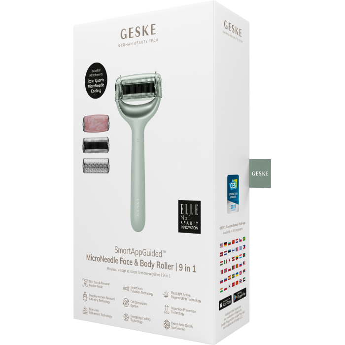 Ролер для голкової мезотерапії обличчя та тіла GESKE MicroNeedle Face&Body Roller 9в1 green
