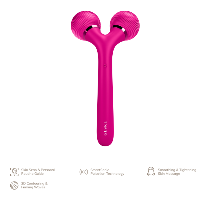 Електронний ультразвуковий ролик для обличчя та тіла GESKE Sonic Facial&Body Roller 4в1 magenta