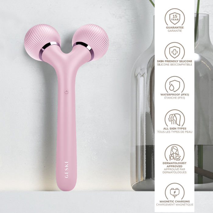 Електронний ультразвуковий ролик для обличчя та тіла GESKE Sonic Facial&Body Roller 4в1 pink