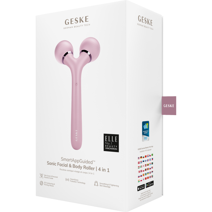 Електронний ультразвуковий ролик для обличчя та тіла GESKE Sonic Facial&Body Roller 4в1 pink