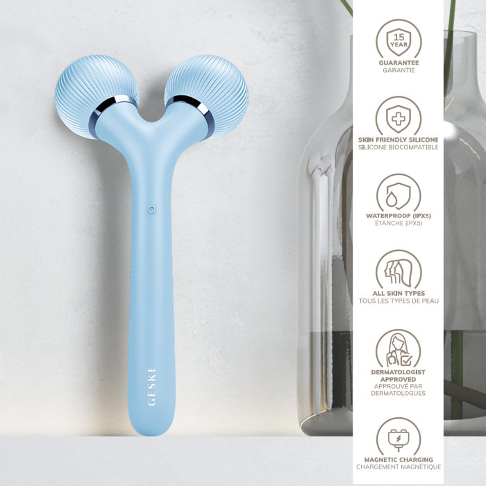 Електронний ультразвуковий ролик для обличчя та тіла GESKE Sonic Facial&Body Roller 4в1 aquamarine
