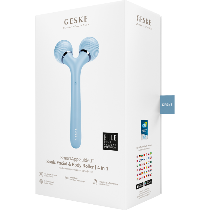 Електронний ультразвуковий ролик для обличчя та тіла GESKE Sonic Facial&Body Roller 4в1 aquamarine