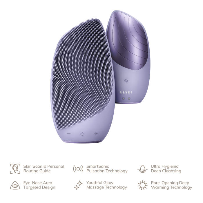 Електронна звукова термо щітка для обличчя GESKE Sonic Thermo Facial Brush 6в1 purple