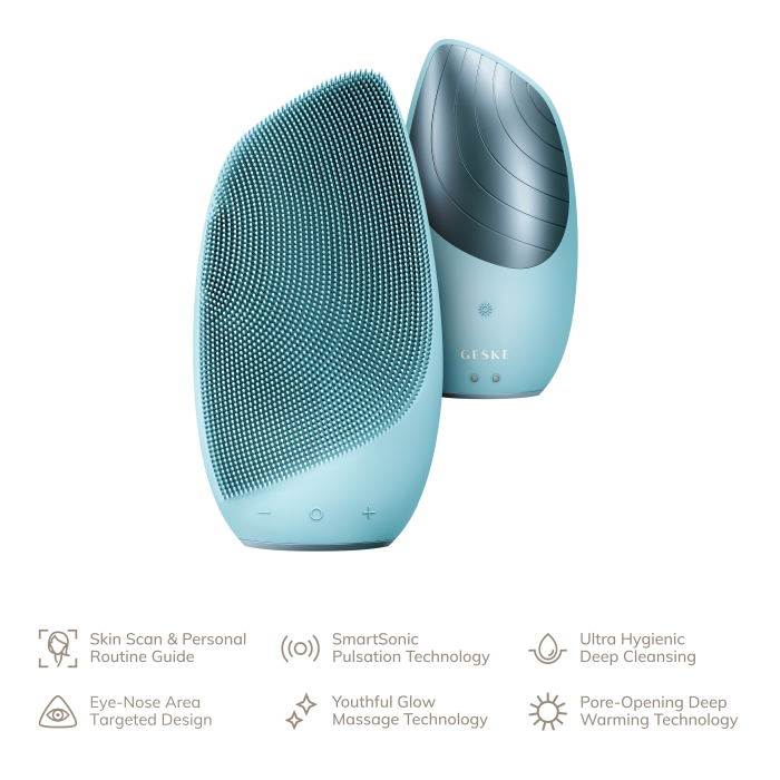 Електронна звукова термо щітка для обличчя GESKE Sonic Thermo Facial Brush 6в1 turquoise