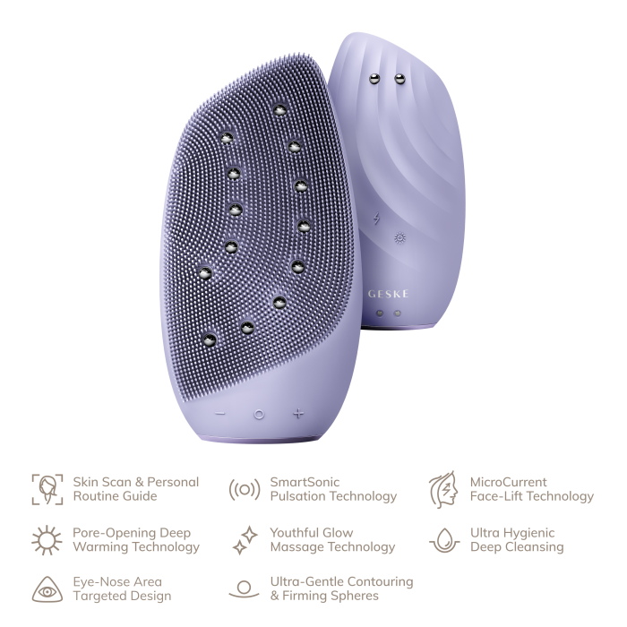 Очищувальна щітка для обличчя GESKE Sonic Thermo Facial Brush&Face-Lifter 8в1 purple