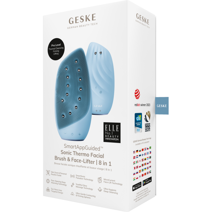 Очищувальна щітка для обличчя GESKE Sonic Thermo Facial Brush&Face-Lifter 8в1 aquamarine