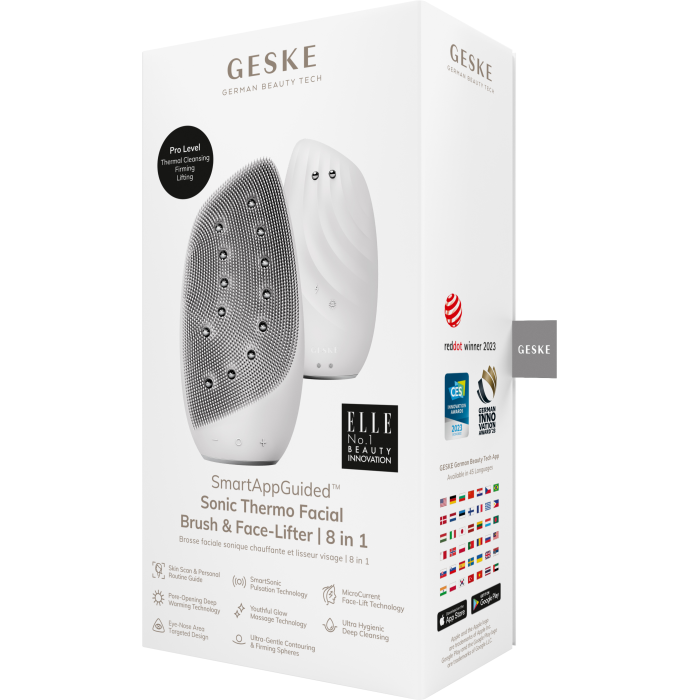 Очищувальна щітка для обличчя GESKE Sonic Thermo Facial Brush&Face-Lifter 8в1 white