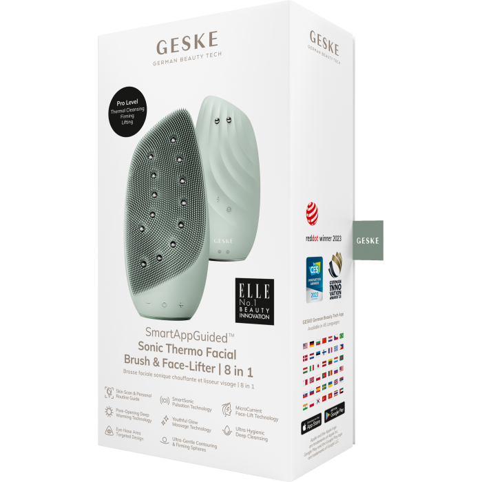 Очищувальна щітка для обличчя GESKE Sonic Thermo Facial Brush&Face-Lifter 8в1 green