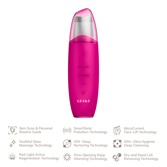 Мікрострумовий скрабер для шкіри та усунення чорних точок GESKE MicroCurrent Skin Scrubber&Blackhead Remover 9в1 magenta