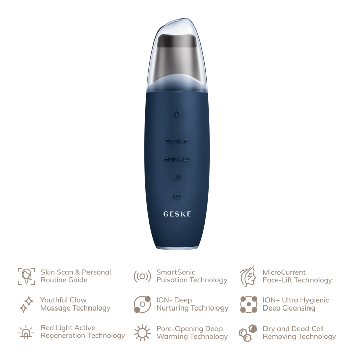 Мікрострумовий скрабер для шкіри та усунення чорних точок GESKE MicroCurrent Skin Scrubber&Blackhead Remover 9в1 midnight