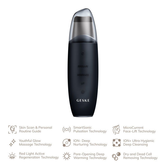 Мікрострумовий скрабер для шкіри та усунення чорних точок GESKE MicroCurrent Skin Scrubber&Blackhead Remover 9в1 black