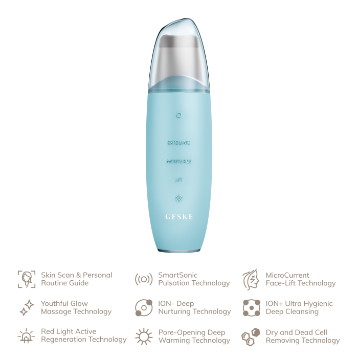 Мікрострумовий скрабер для шкіри та усунення чорних точок GESKE MicroCurrent Skin Scrubber&Blackhead Remover 9в1 turquoise