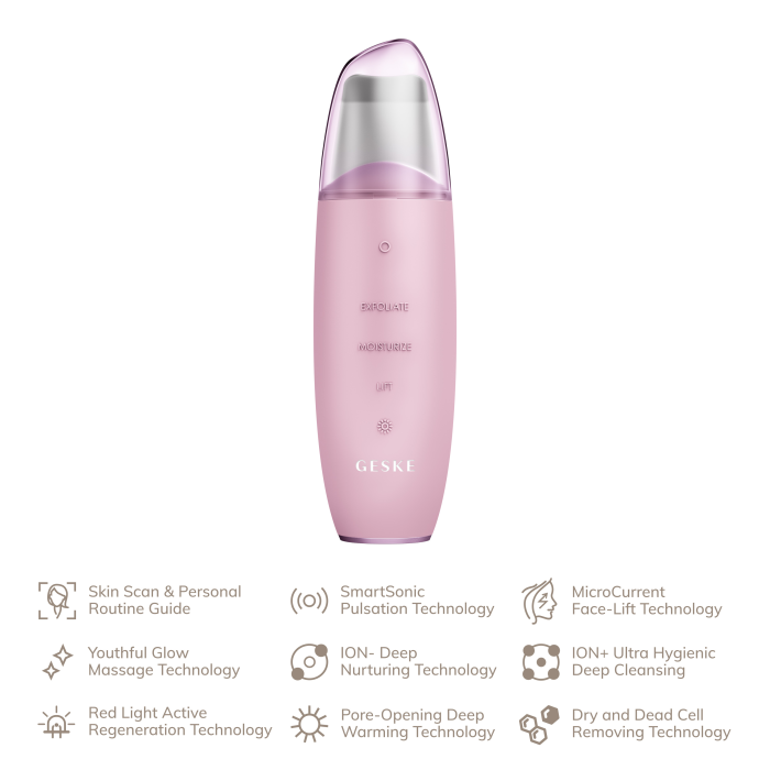 Мікрострумовий скрабер для шкіри та усунення чорних точок GESKE MicroCurrent Skin Scrubber&Blackhead Remover 9в1 pink