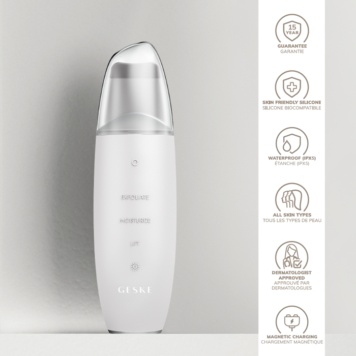 Мікрострумовий скрабер для шкіри та усунення чорних точок GESKE MicroCurrent Skin Scrubber&Blackhead Remover 9в1 white