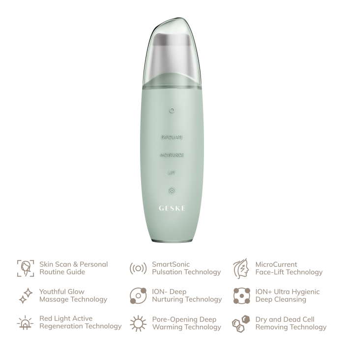 Мікрострумовий скрабер для шкіри та усунення чорних точок GESKE MicroCurrent Skin Scrubber&Blackhead Remover 9в1 green