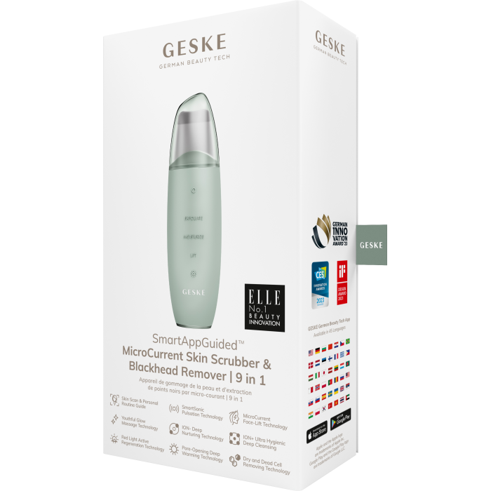 Мікрострумовий скрабер для шкіри та усунення чорних точок GESKE MicroCurrent Skin Scrubber&Blackhead Remover 9в1 green