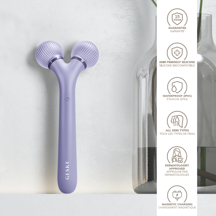 Електронний ультразвуковий ролик для обличчя GESKE Sonic Facial Roller 4в1 purple