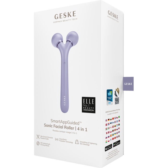 Електронний ультразвуковий ролик для обличчя GESKE Sonic Facial Roller 4в1 purple