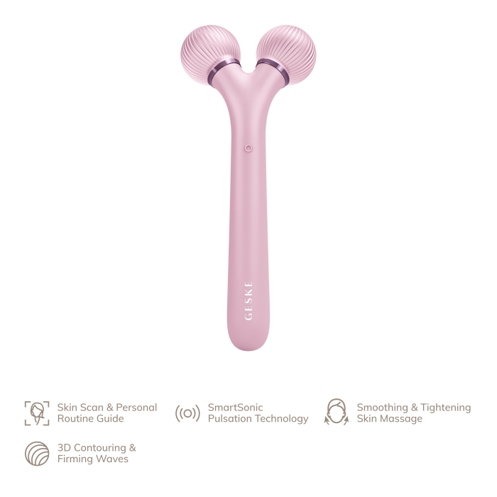 Електронний ультразвуковий ролик для обличчя GESKE Sonic Facial Roller 4в1 pink