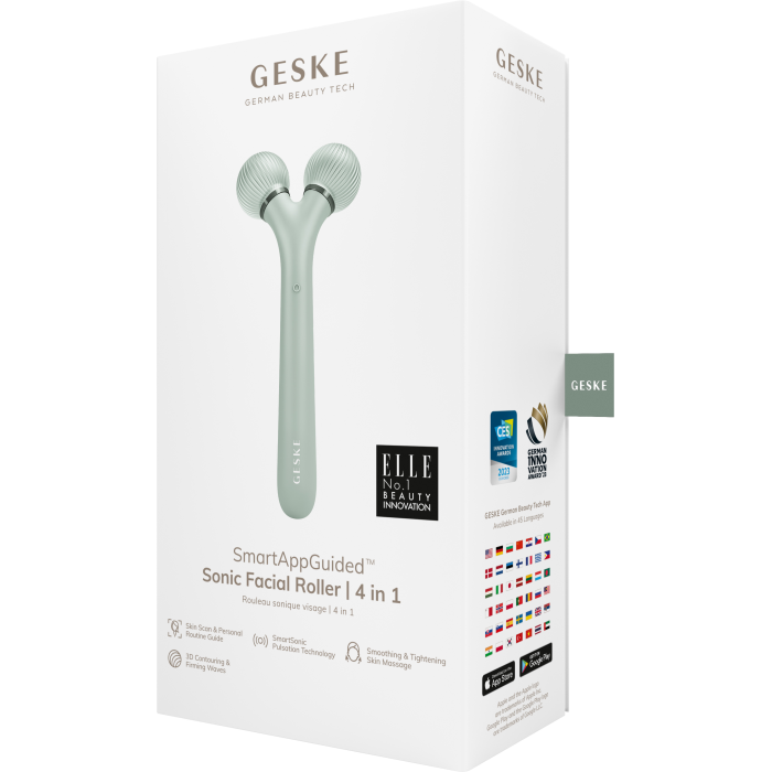 Електронний ультразвуковий ролик для обличчя GESKE Sonic Facial Roller 4в1 green