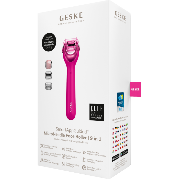 Електронний ролер для обличчя з мікроголками GESKE MicroNeedle Face Roller 9в1 magenta