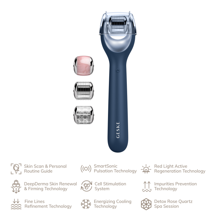 Електронний ролер для обличчя з мікроголками GESKE MicroNeedle Face Roller 9в1 midnight