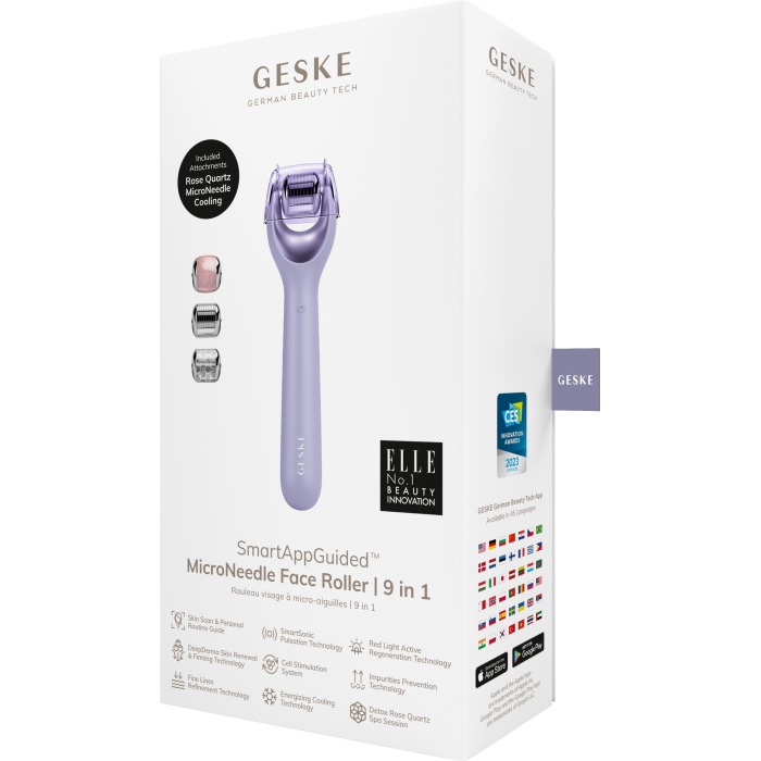 Електронний ролер для обличчя з мікроголками GESKE MicroNeedle Face Roller 9в1 purple