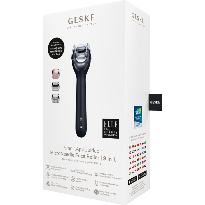 Електронний ролер для обличчя з мікроголками GESKE MicroNeedle Face Roller 9в1 black